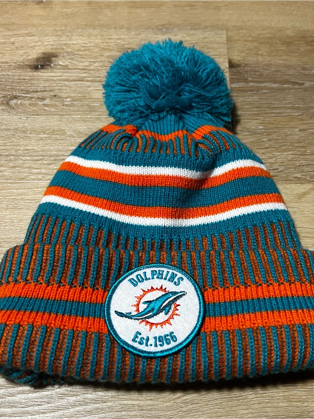 Miami Dolphins Youth Pom Beanie Hat with Vintage Logo